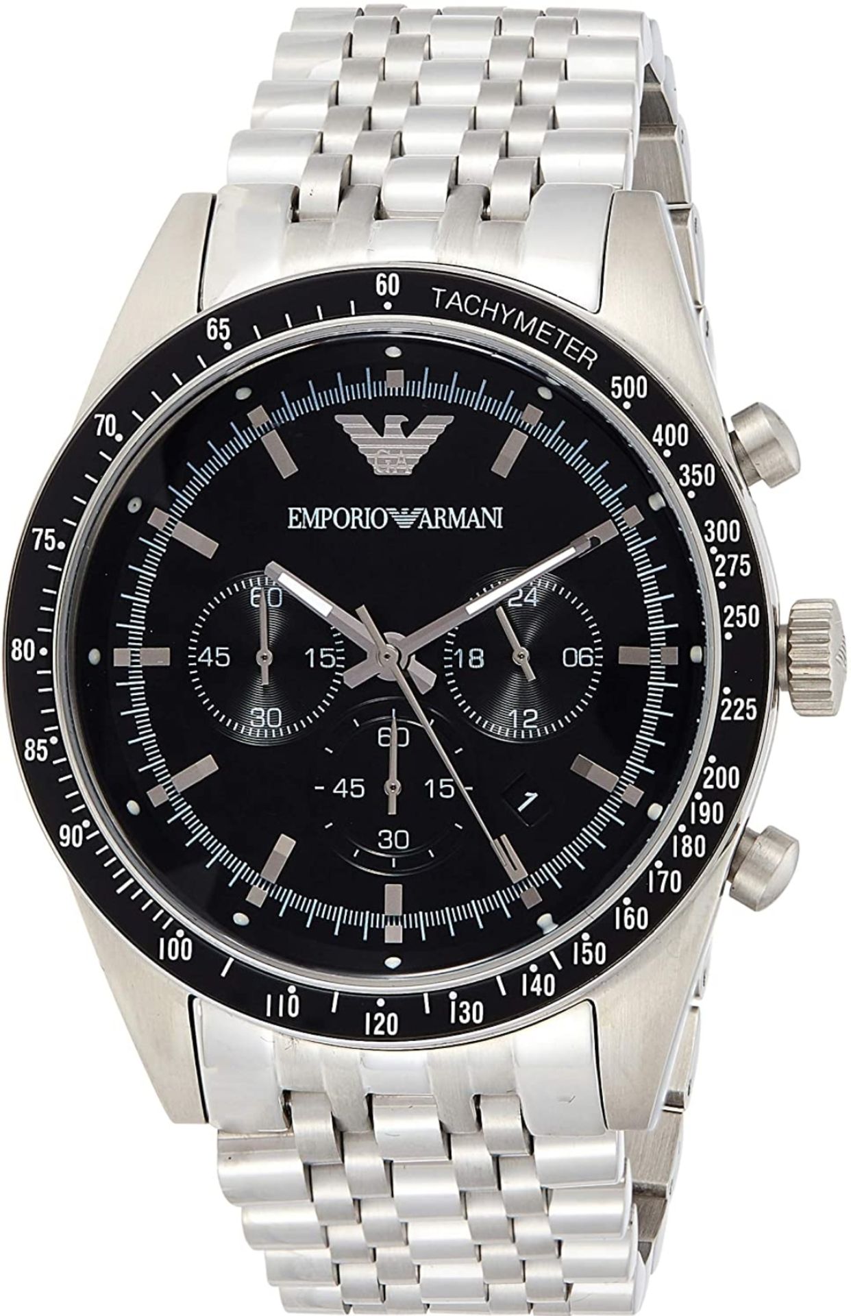 Emporio Armani AR5988 Men's Tazio Black Dial Silver Bracelet Chronograph Watch