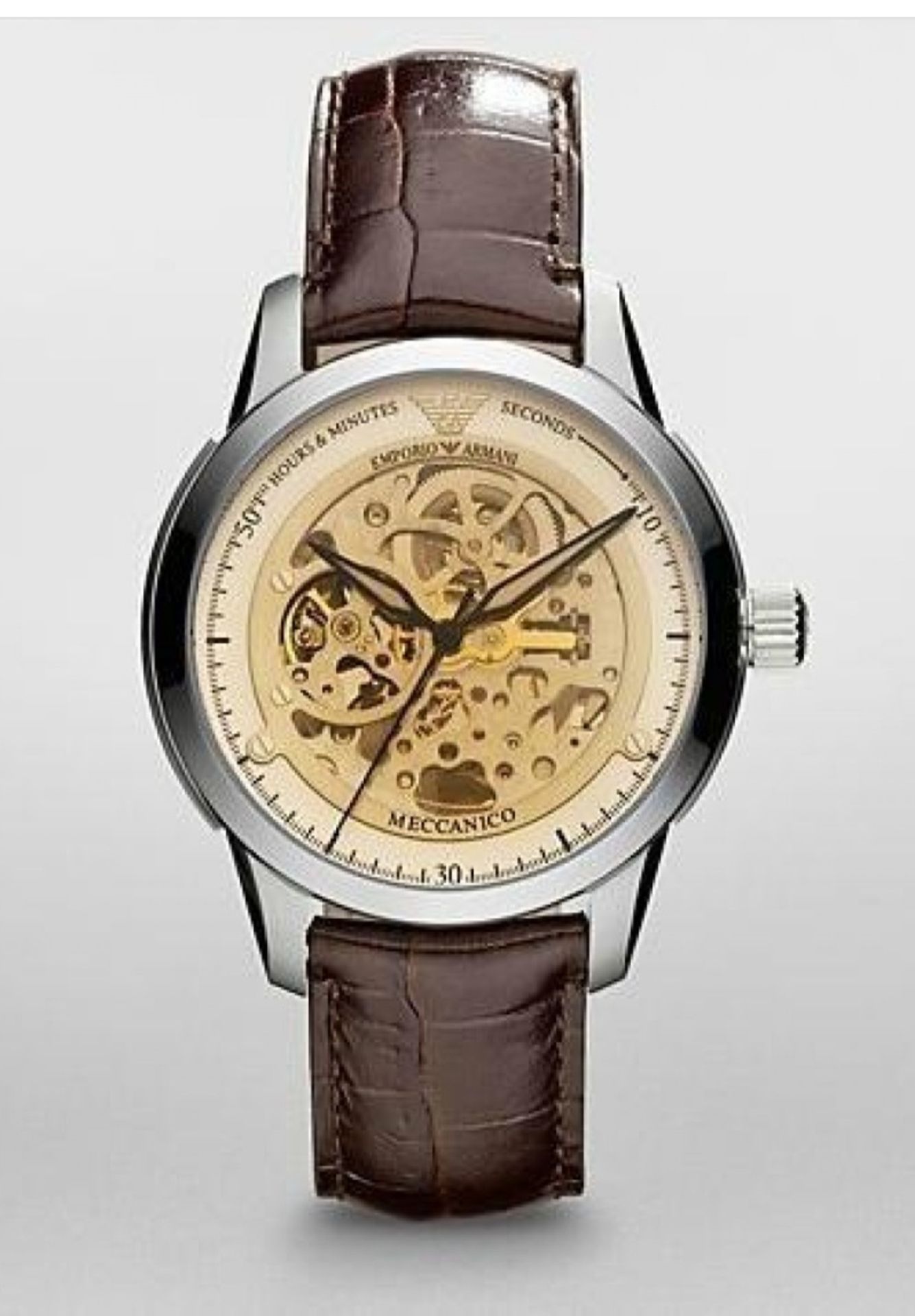 Emporio Armani A4627 Men's Meccanico Brown Leather Strap Watch - Image 2 of 4