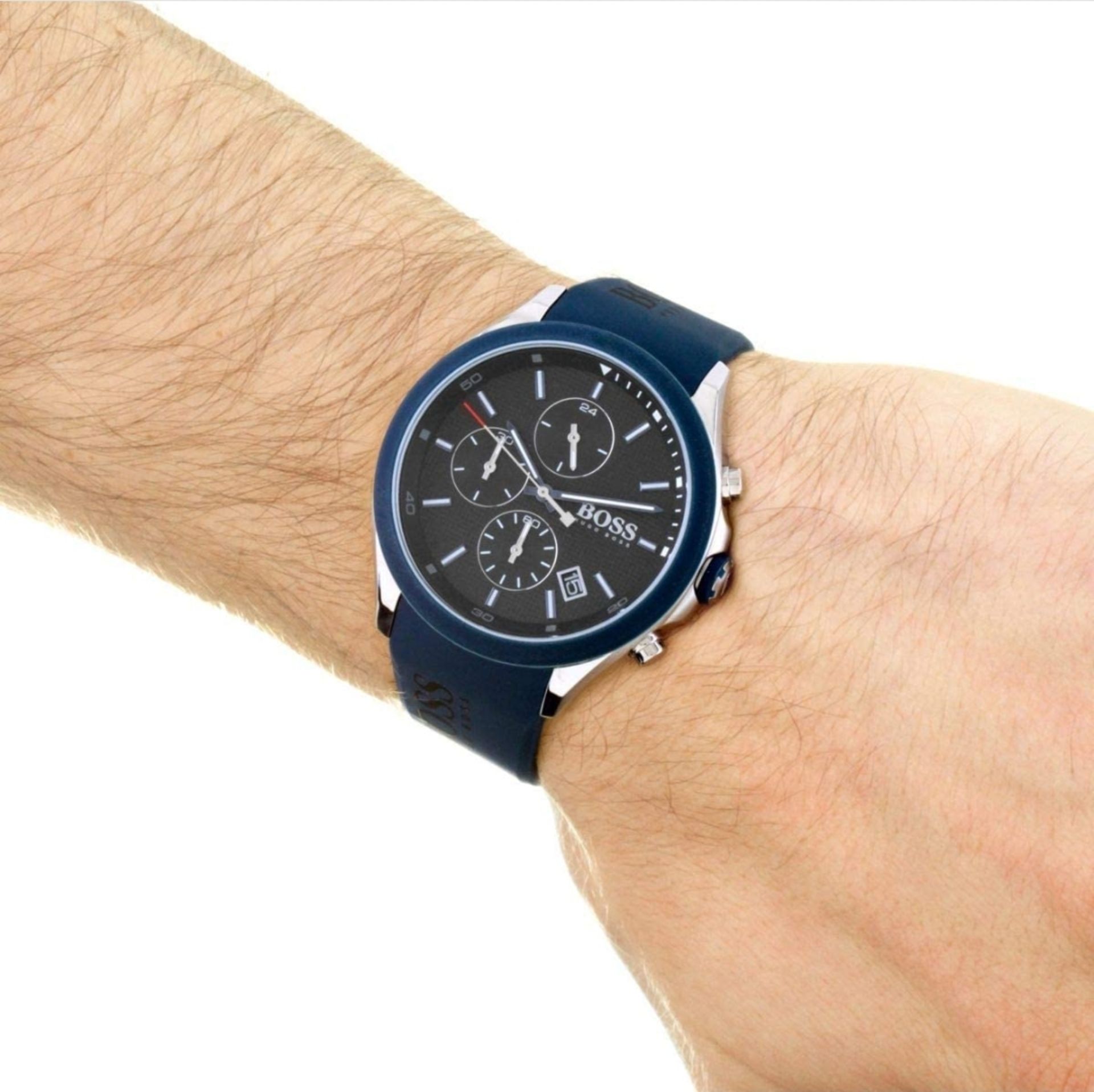 Hugo Boss 1513717 Men's Velocity Blue Rubber Strap Quartz Chronograph Watch - Image 9 of 11