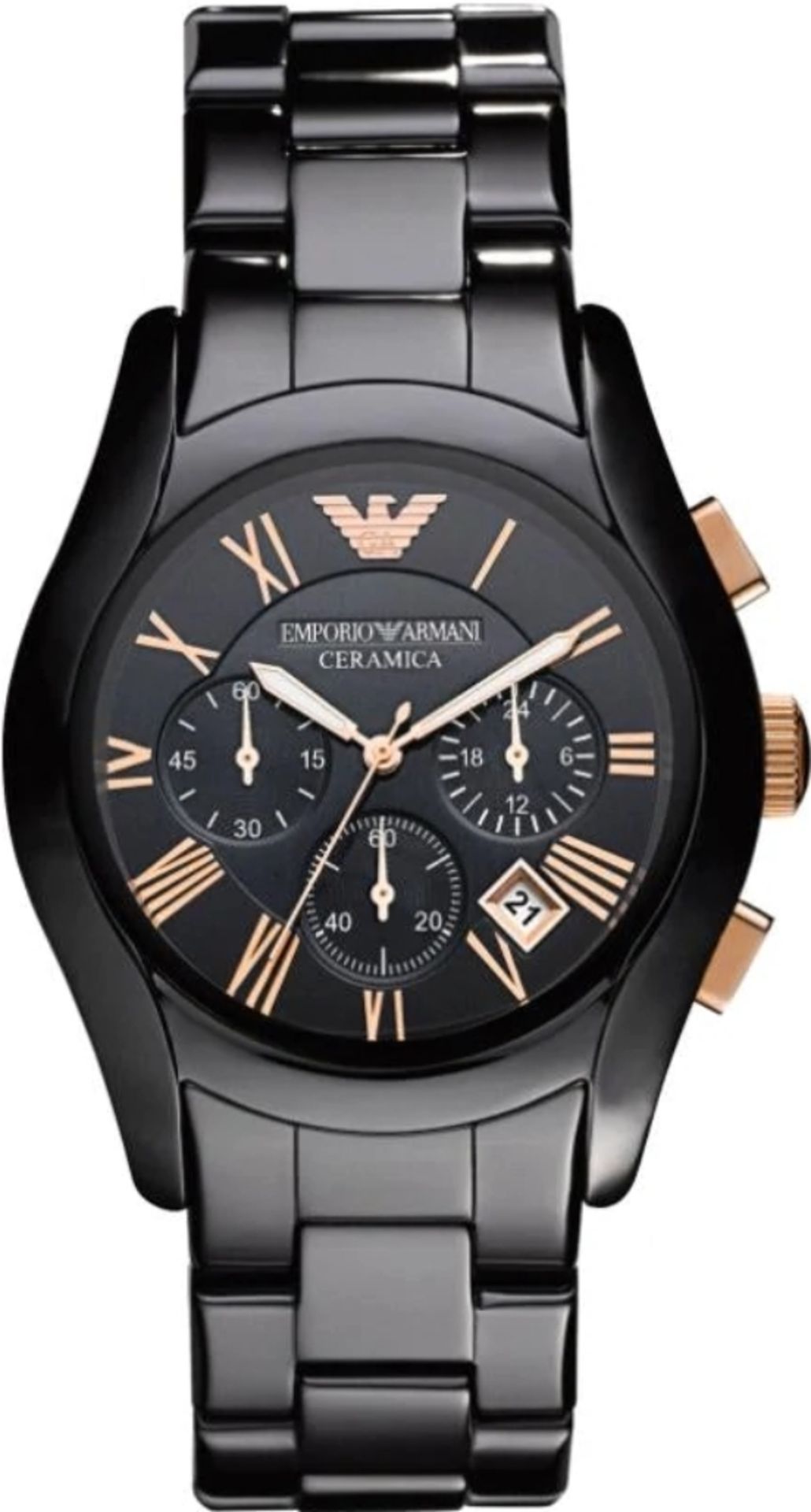 Emporio Armani AR1410 Men's Ceramica Rose Gold & Black Quartz Chronograph Watch - Image 2 of 8