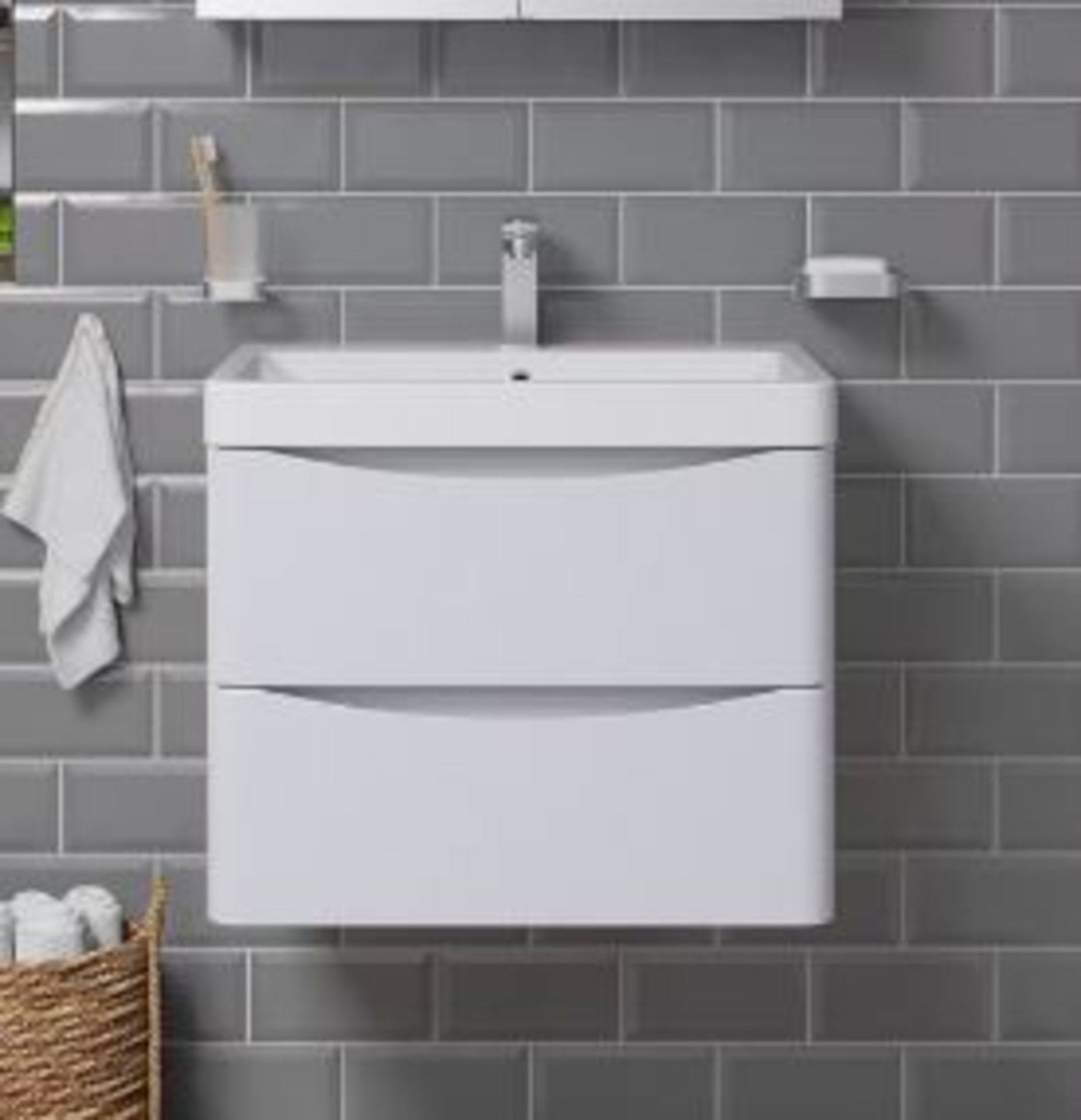 Mode Adler white wall hung vanity unit and basin 600mm. Appears Unused.