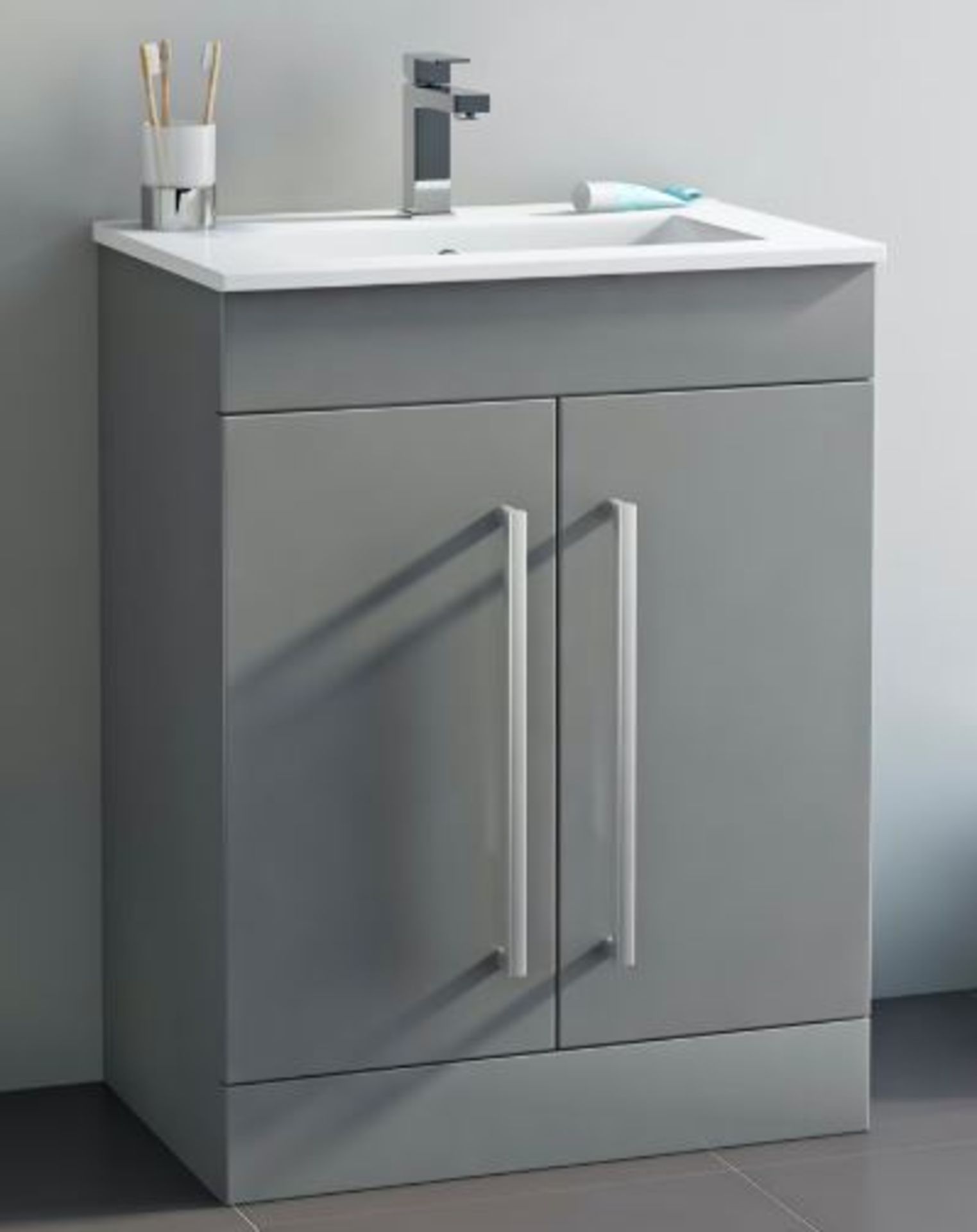 Derwent Floorstanding 600mm Grey Vanity Unit With Doors. CHGR00. Appears Unused. - Image 2 of 3