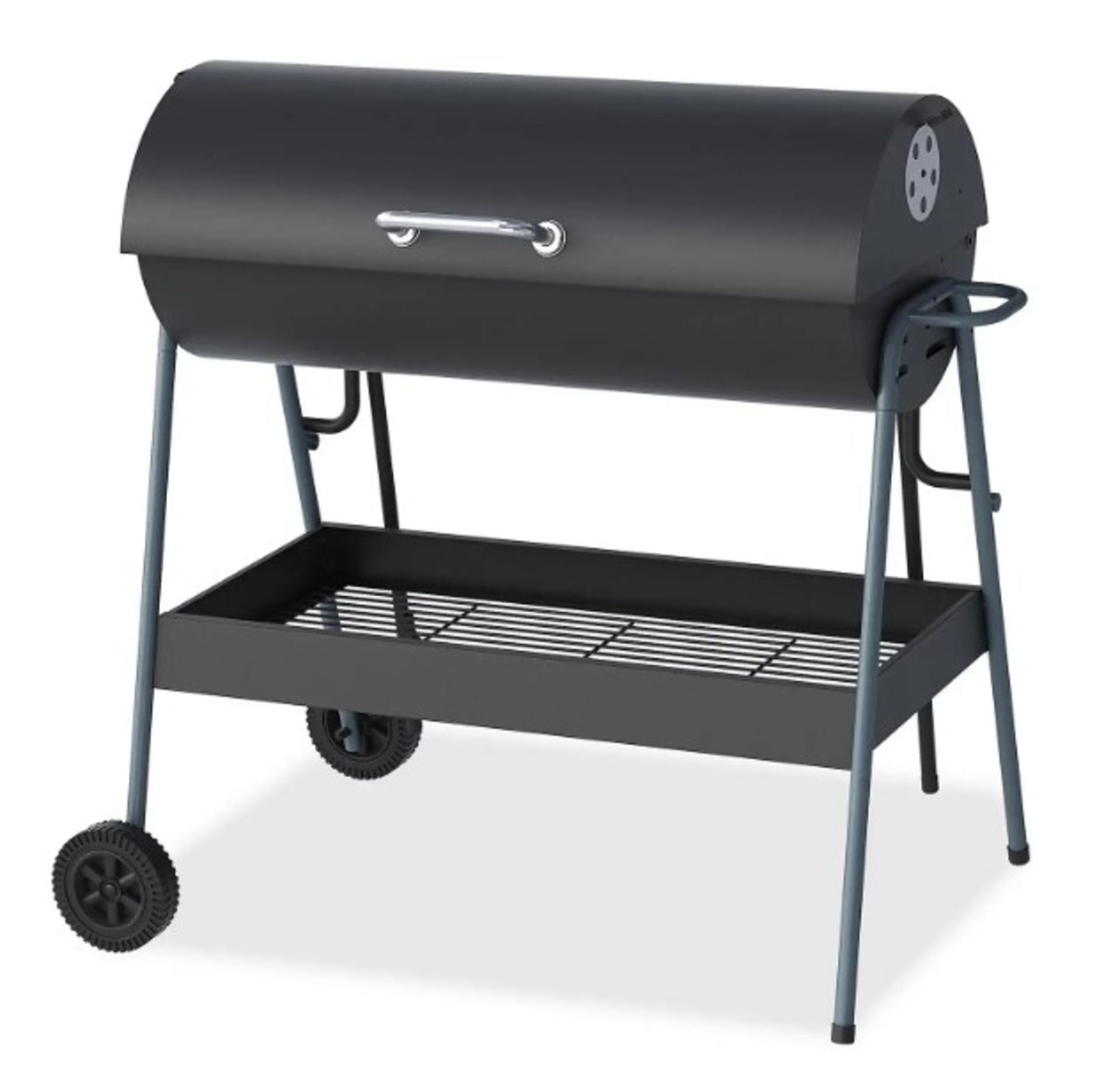 (58/Mez) RRP £150. Texas Double Oil Drum Charcoal BBQ. Open Size (100x109.3x 67.2cm). (Contents A...