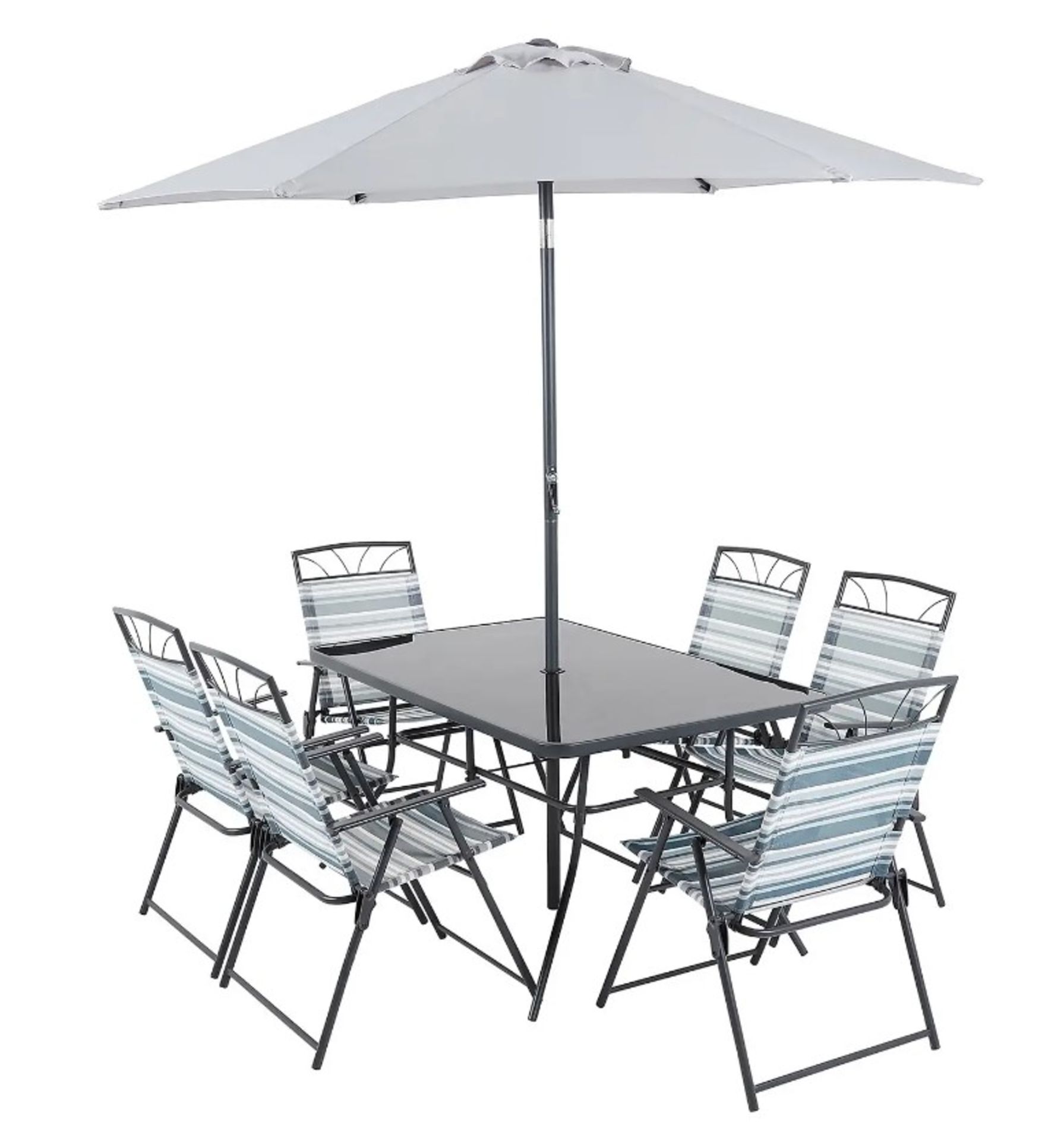 (48/Mez) RRP £200. Wexfordly 6 Seater Metal Garden Furniture Dining Set. Modern Grey And Multistr... - Image 5 of 6