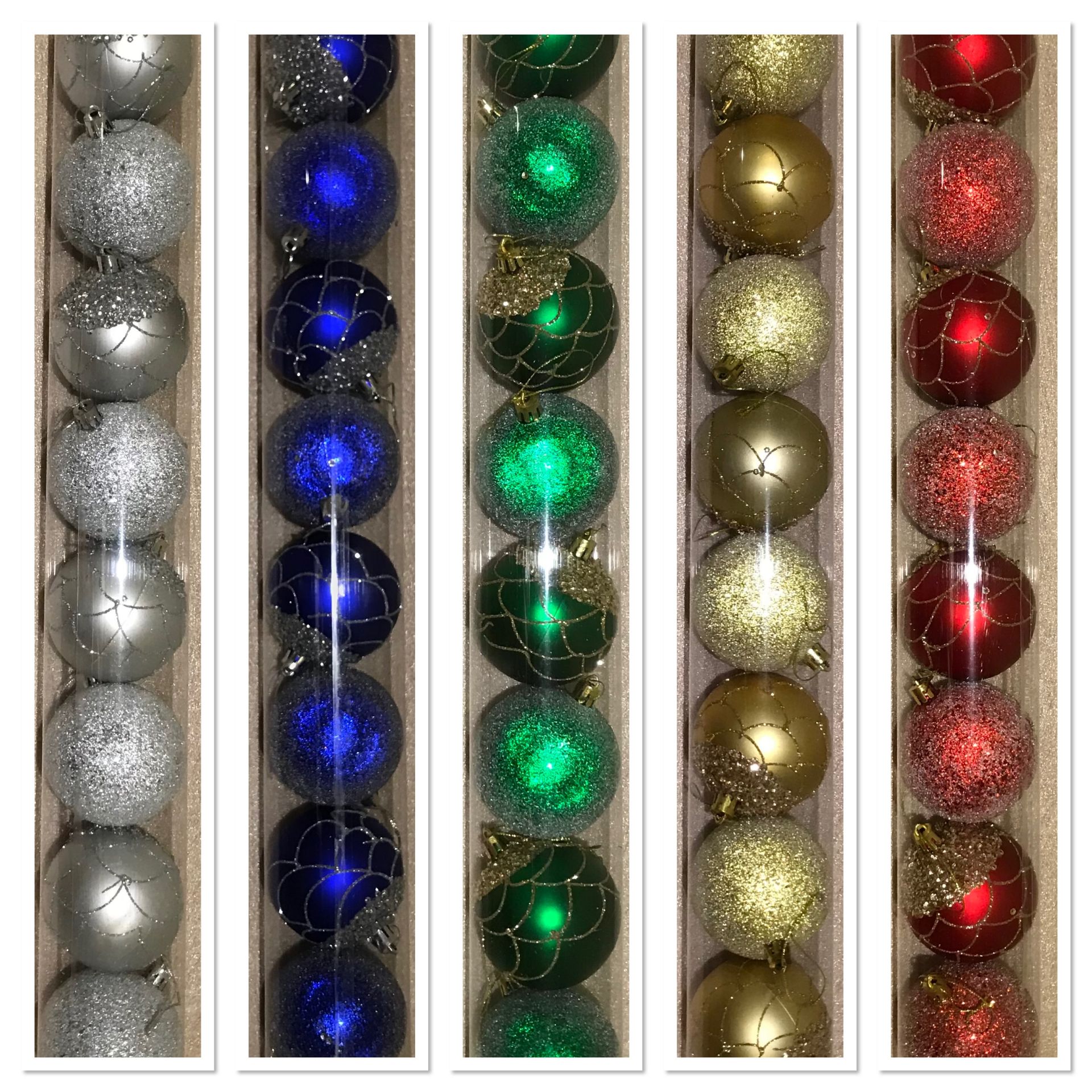 36 X Set Of 10 Christmas Tree Glitter Baubles Assorted Colours