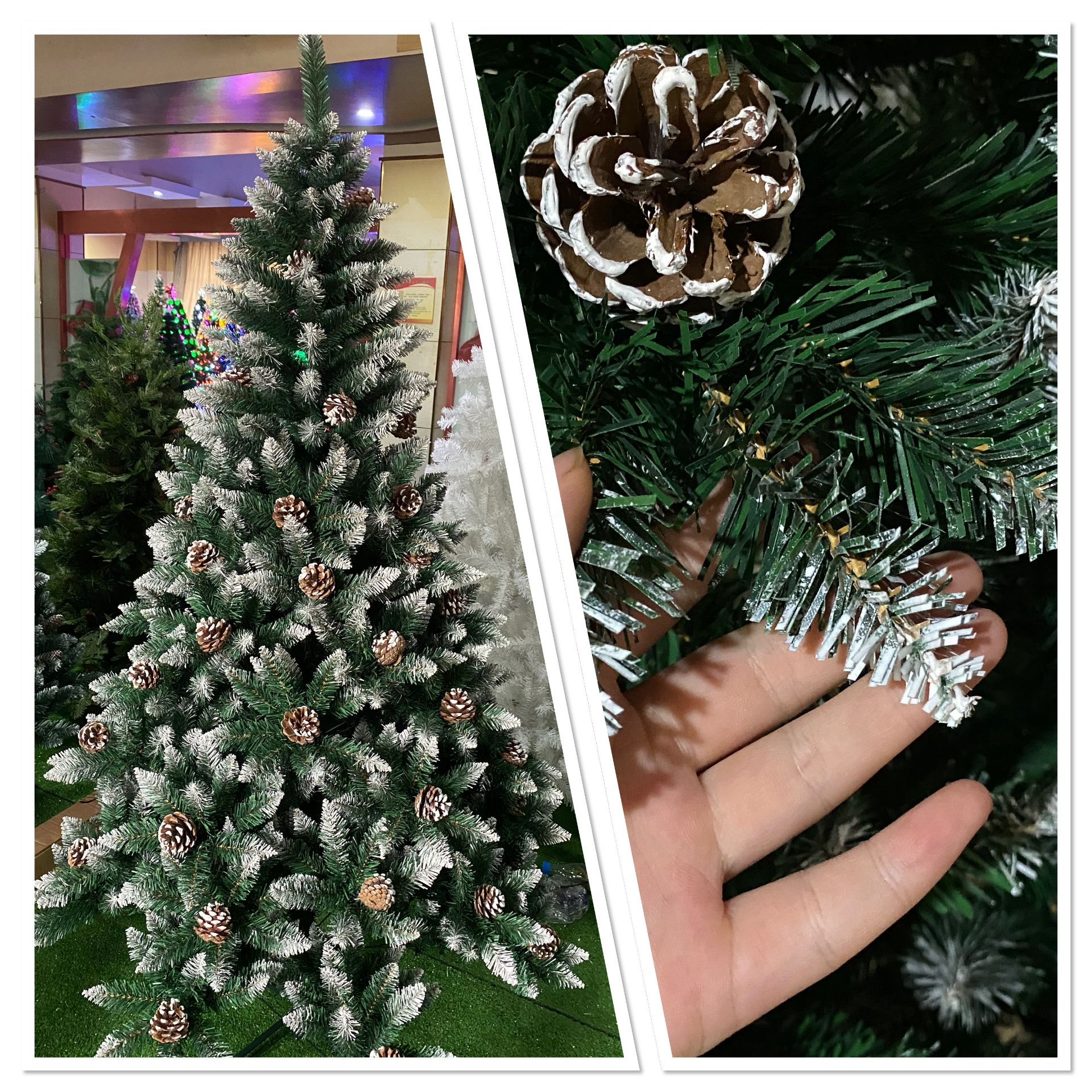 5 x Christmas Tree Artificial with Snow Frosted Tips and Pine Cones 5ft - Image 4 of 4