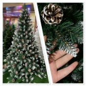10 x Christmas Tree Artificial with Snow Frosted Tips and Pine Cones 6FT