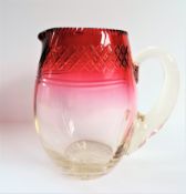 Antique Cranberry to Clear Cut Glass Jug circa 1890's