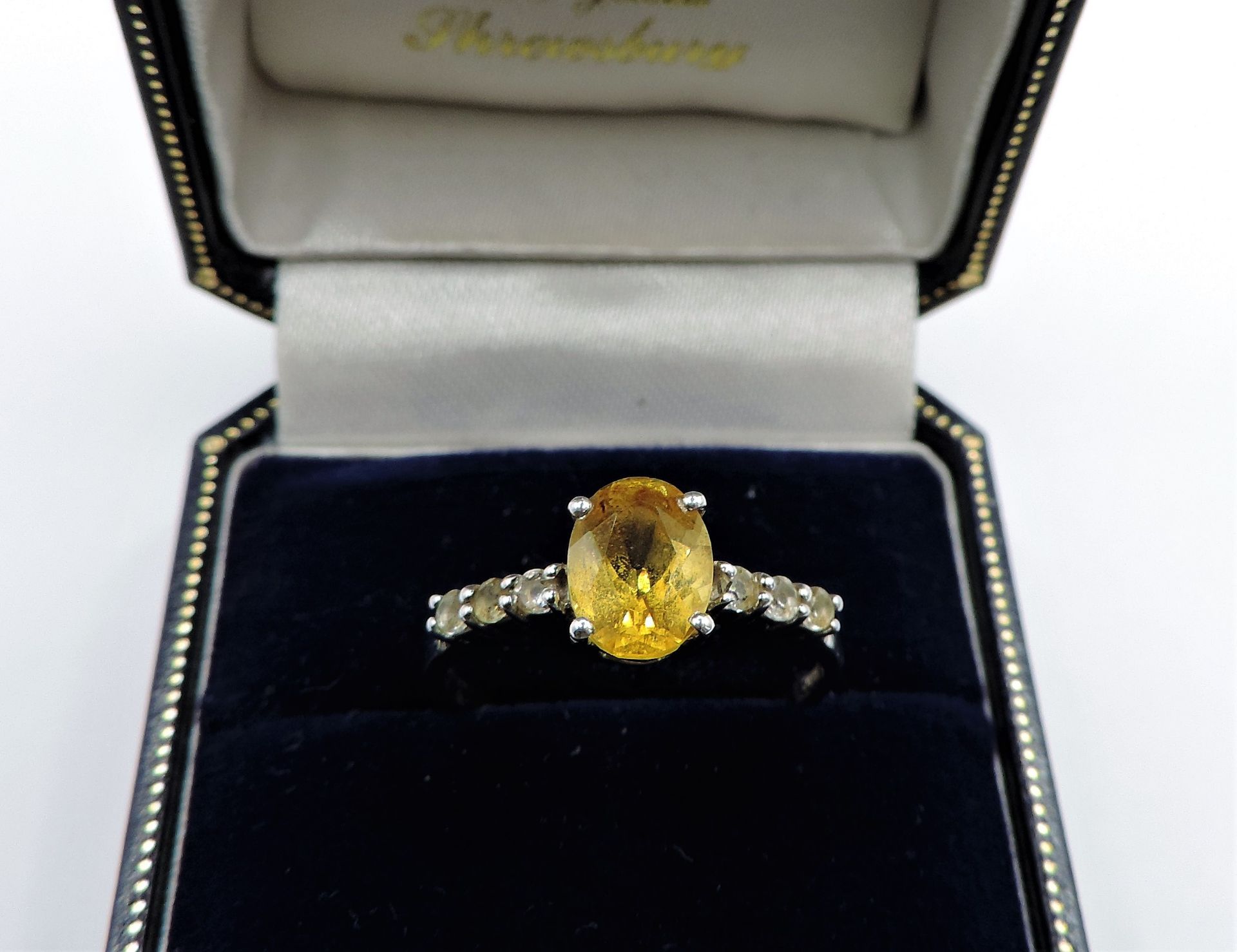 Sterling Silver 1.5 Ct Yellow Citrine & White Topaz Ring New with Gift Pouch - Image 4 of 5