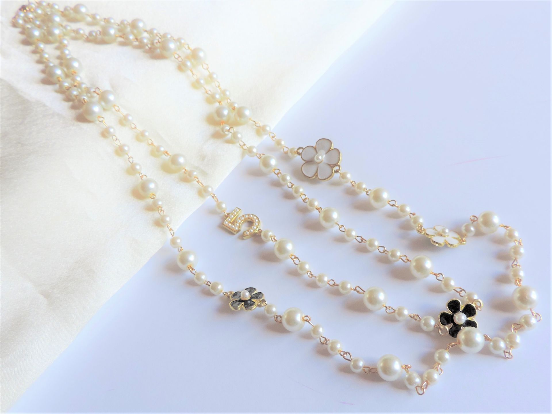 28 inch Pearl and Enamel No.5 Necklace