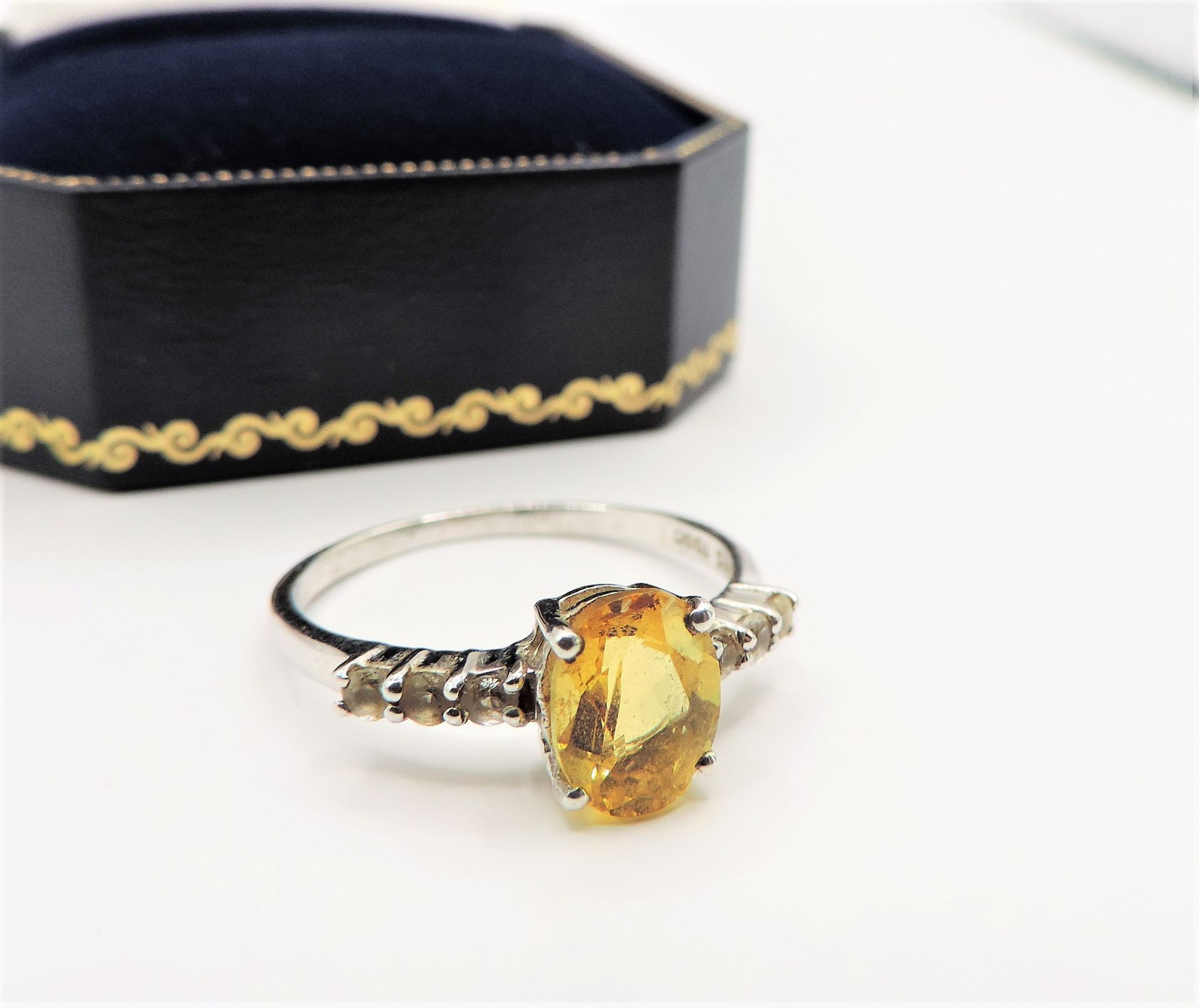 Sterling Silver 1.5 Ct Yellow Citrine & White Topaz Ring New with Gift Pouch - Image 3 of 5