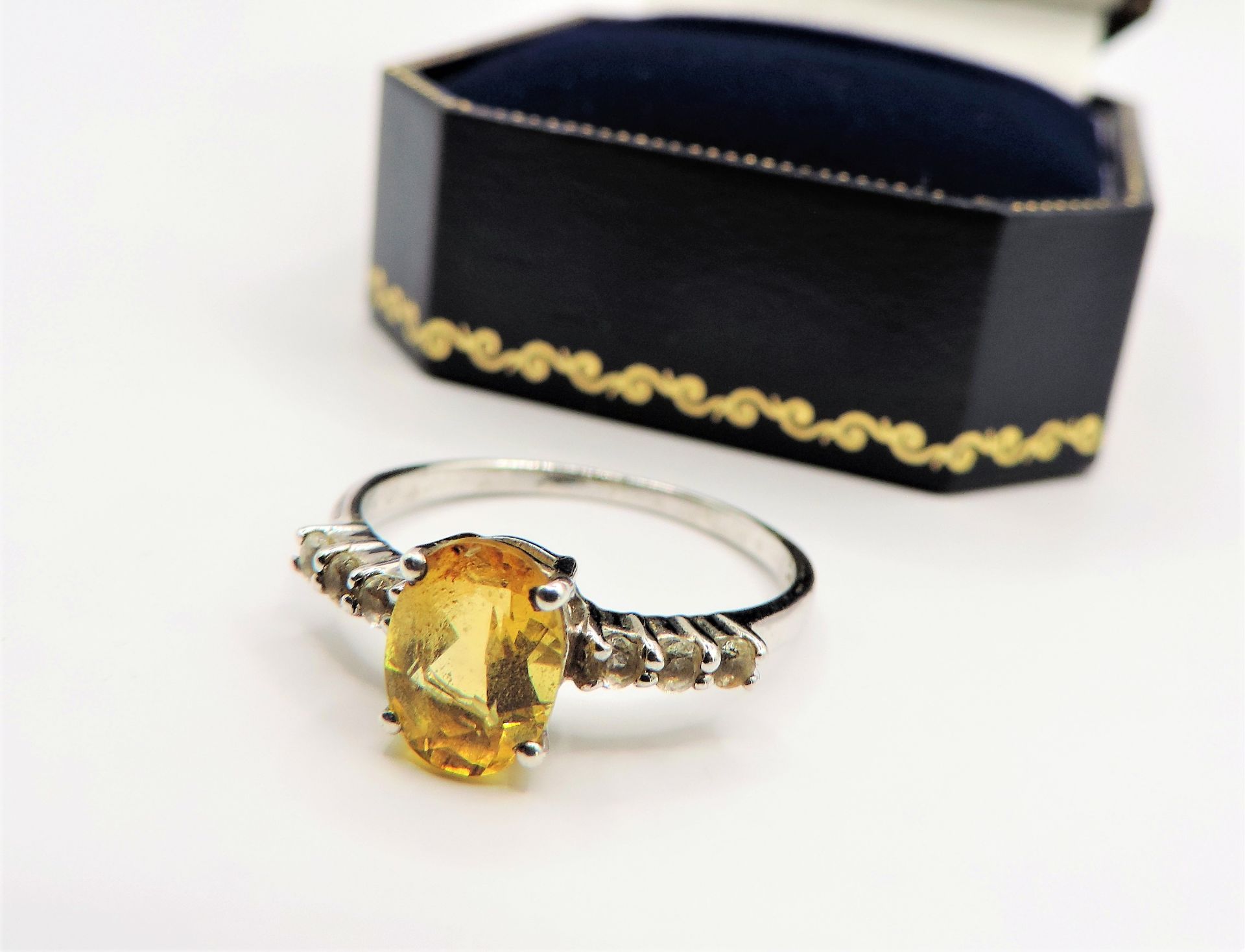 Sterling Silver 1.5 Ct Yellow Citrine & White Topaz Ring New with Gift Pouch - Image 5 of 5