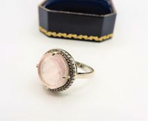 Sterling Silver 3.5ct Rose Quartz & Topaz Ring New with Gift Pouch