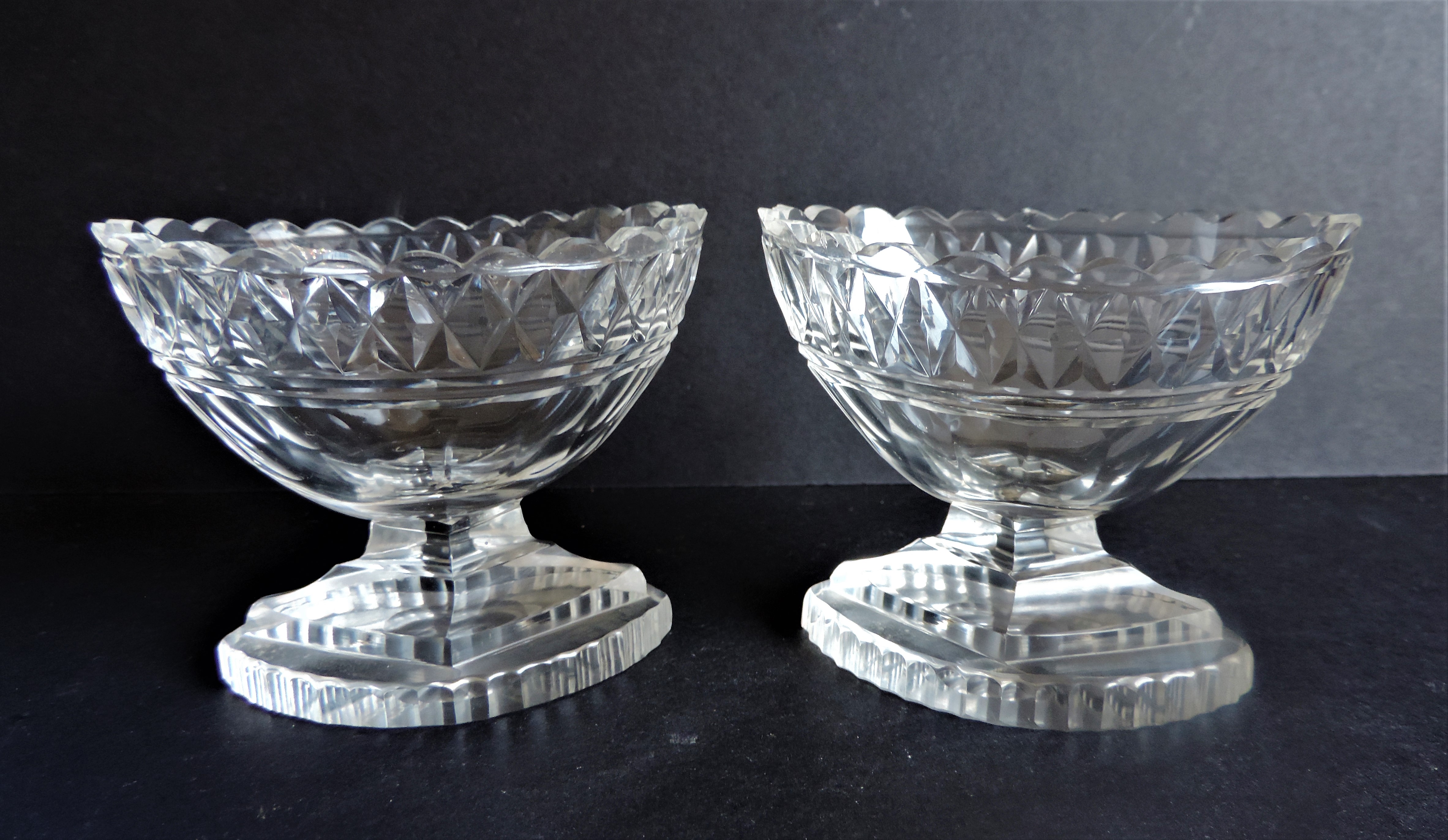 Antique Georgian Navette Cut Glass Salts c. 1820 - Image 3 of 5