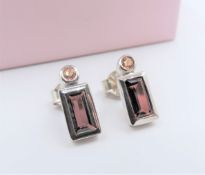 Sterling Silver 2ct Garnet & Citrine Earrings New with Gift Pouch