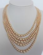 Vintage Five Strand Graduated Pearl Necklace