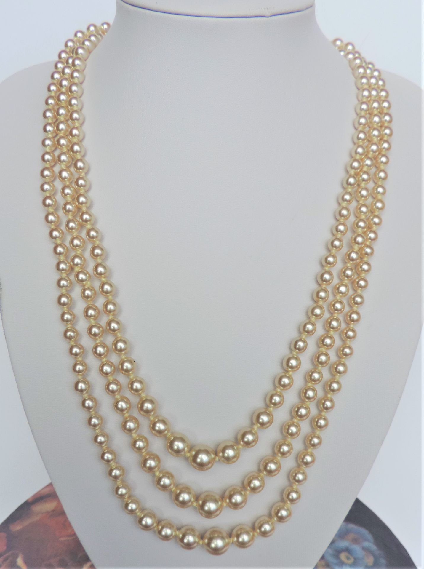 Vintage 23 inch Triple Strand Graduated Pearl Necklace