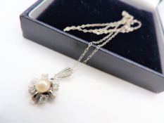 Vintage Sterling Silver Pearl Gemstone Pendant Necklace