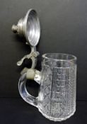 Antique 19th Century German Pewter Cut Glass Stein