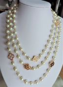 60 inch Pearl and Crystal Charm Necklace