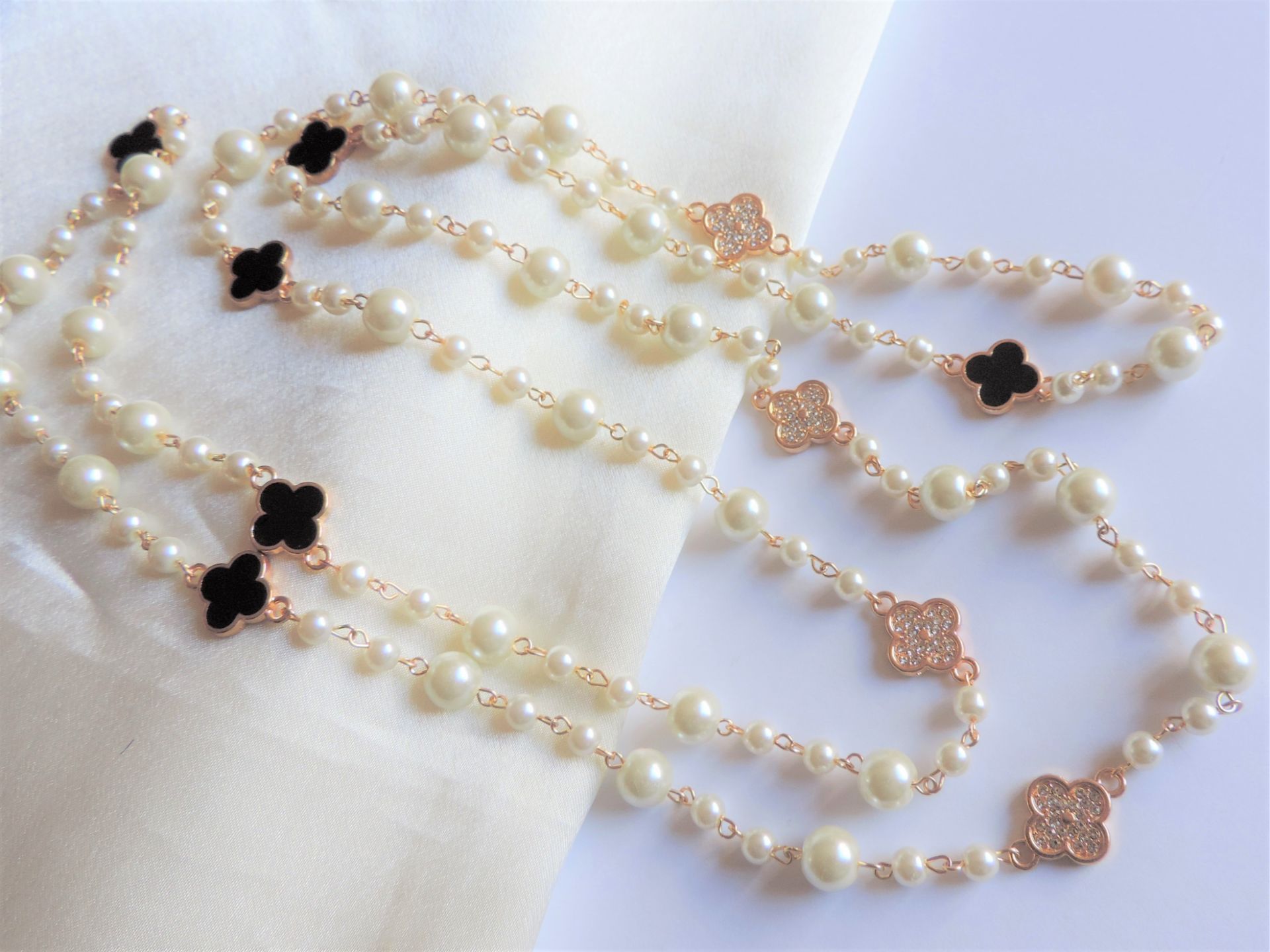 Pearl and Crystal Necklace  60 inches Long