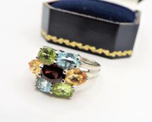 Sterling Silver 6ct Tutti Frutti Multi-Gemstone Ring New with Gift Box