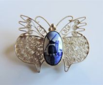Vintage Sterling Silver Delft Butterfly Brooch