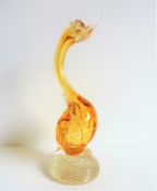 Vintage Murano Amber Bullicante with Gold Duck Figurine 27cm High