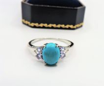 Sterling Silver Turquoise & Tanzanite Ring New in Gift Pouch