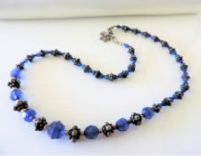 Vintage Silver and Blue Bead Necklace