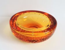 Vintage Whitefriars Amber Bubble Glass Bowl
