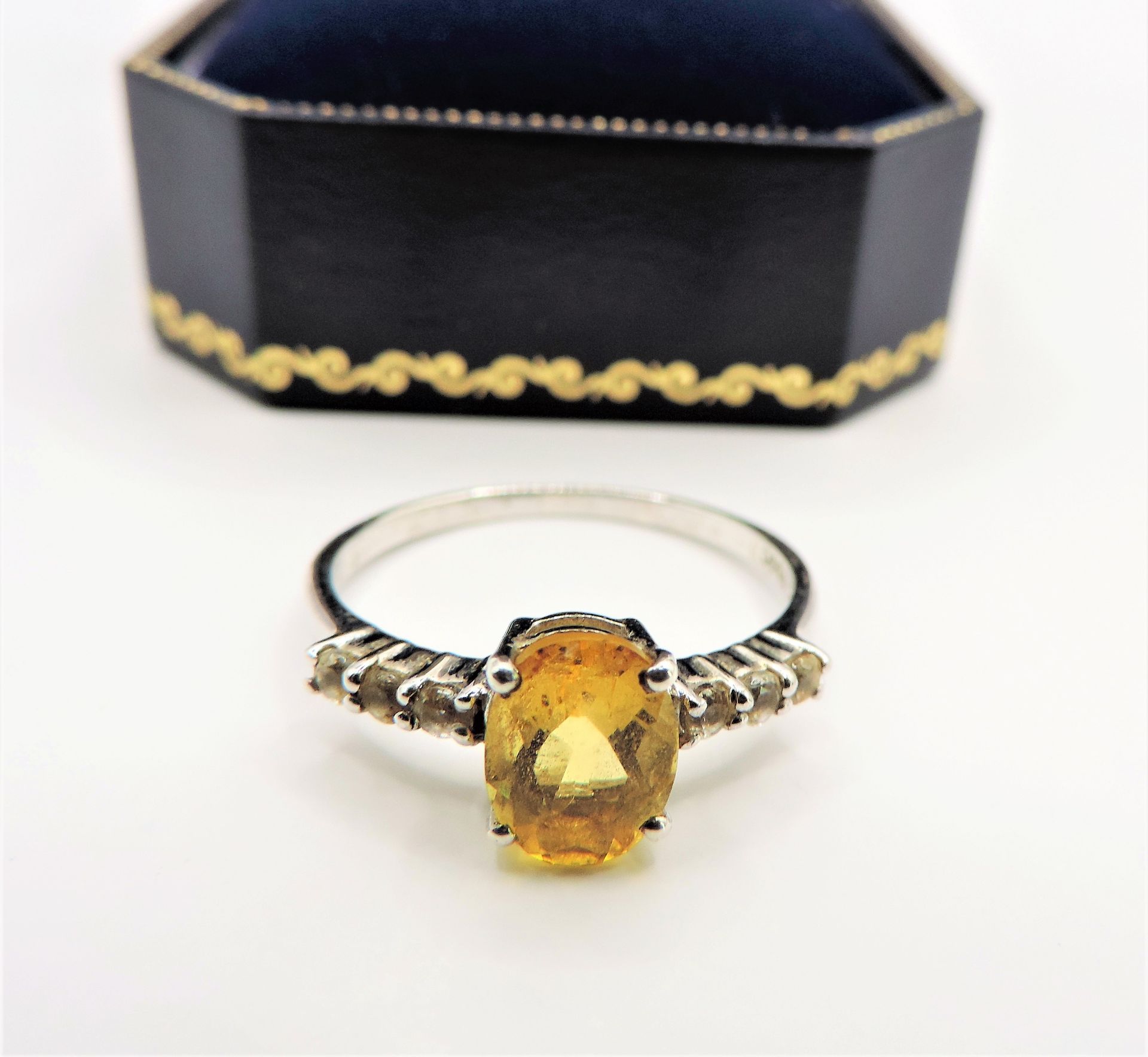 Sterling Silver 1.5 Ct Yellow Citrine & White Topaz Ring New with Gift Pouch - Image 2 of 5