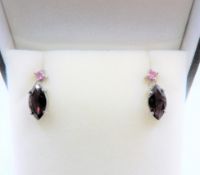 Sterling Silver 2ct Garnet & Pink Topaz Earrings New with Gift Pouch