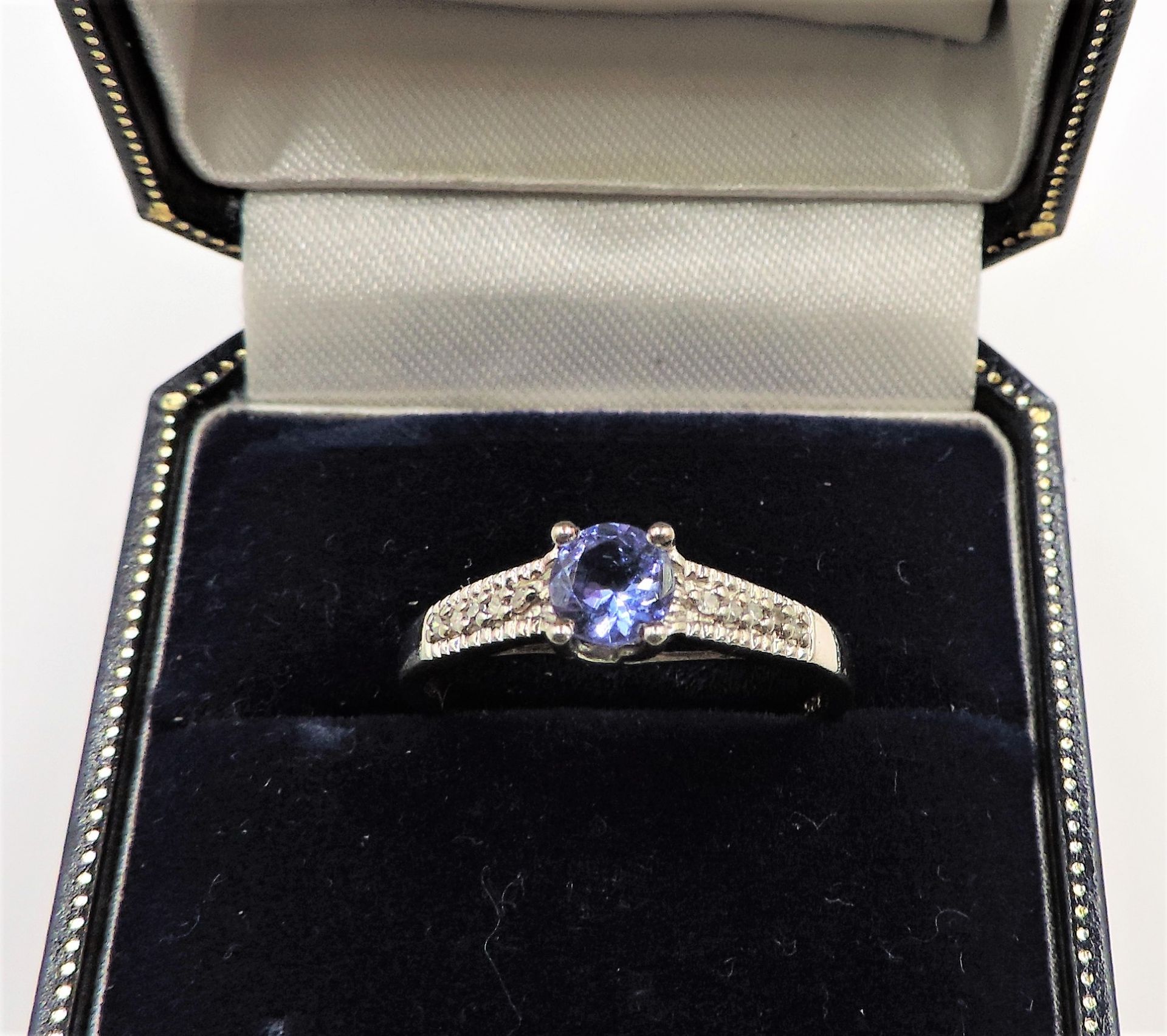 Sterling Silver Tanzanite and Diamond Ring New with Gift Pouch