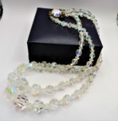 Vintage 2 Strand Graduated Aurora Borealis Crystal Necklace