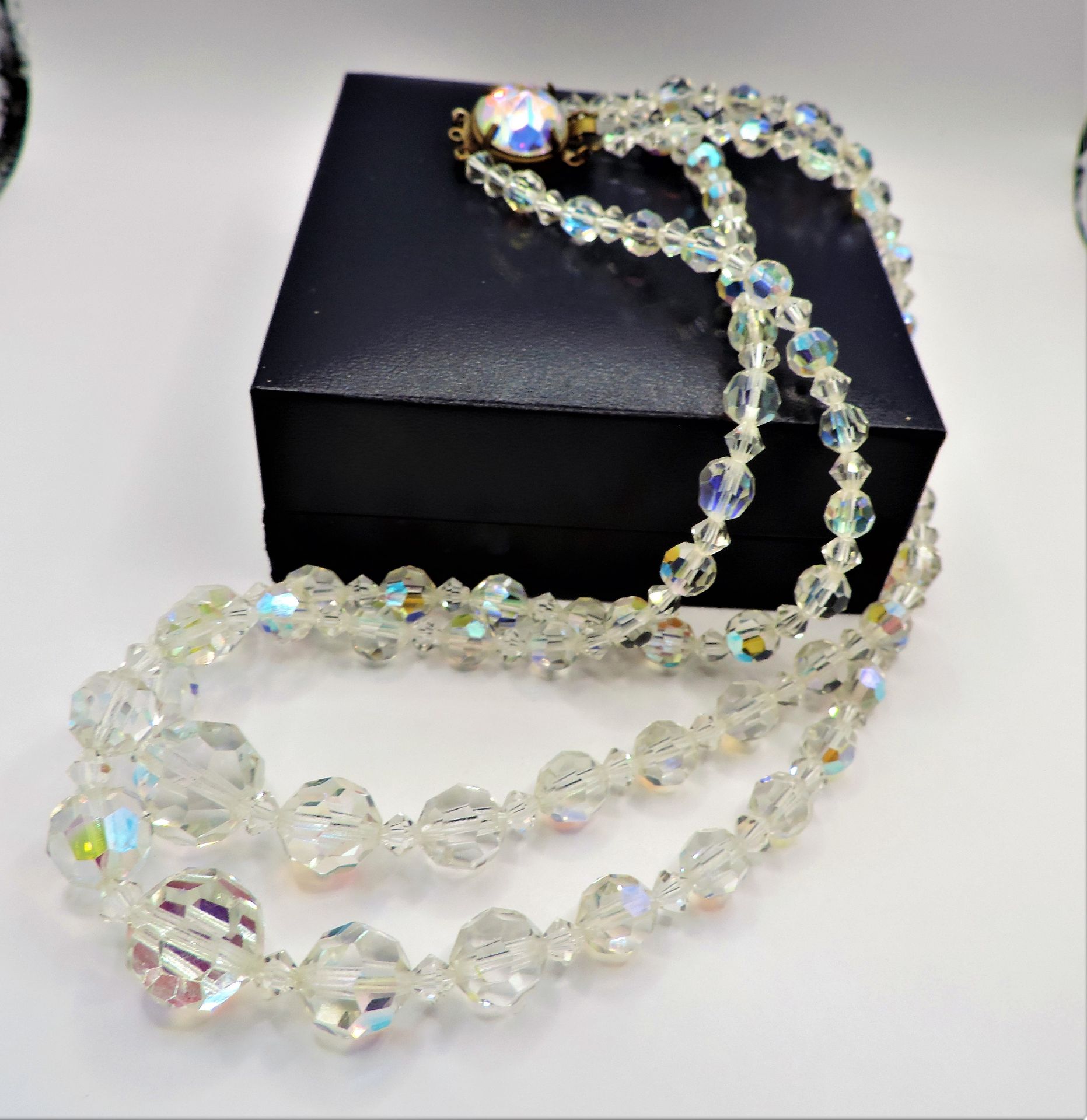 Vintage 2 Strand Graduated Aurora Borealis Crystal Necklace