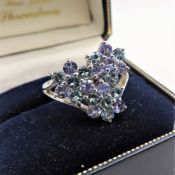 Sterling Silver Flower Cluster Tanzanite & Topaz Ring New with Gift Box