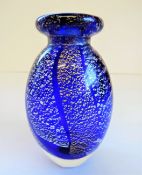Blue, Gold & Silver Art Glass Vase.