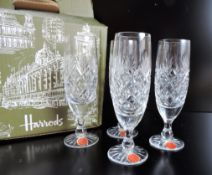 4 x English Cut Crystal Champagne Flutes from Harrods c.1970's New Unused