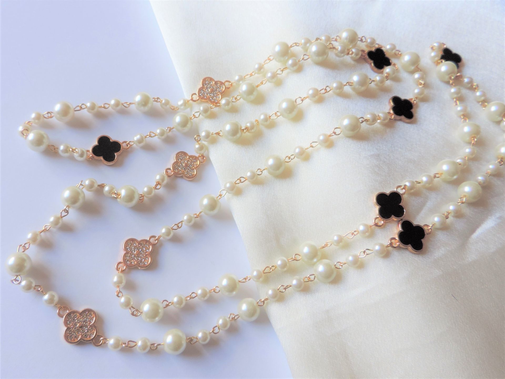 Pearl and Crystal Necklace  60 inches Long - Image 2 of 6