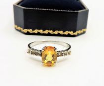 Sterling Silver 1.5 Ct Yellow Citrine & White Topaz Ring New with Gift Pouch