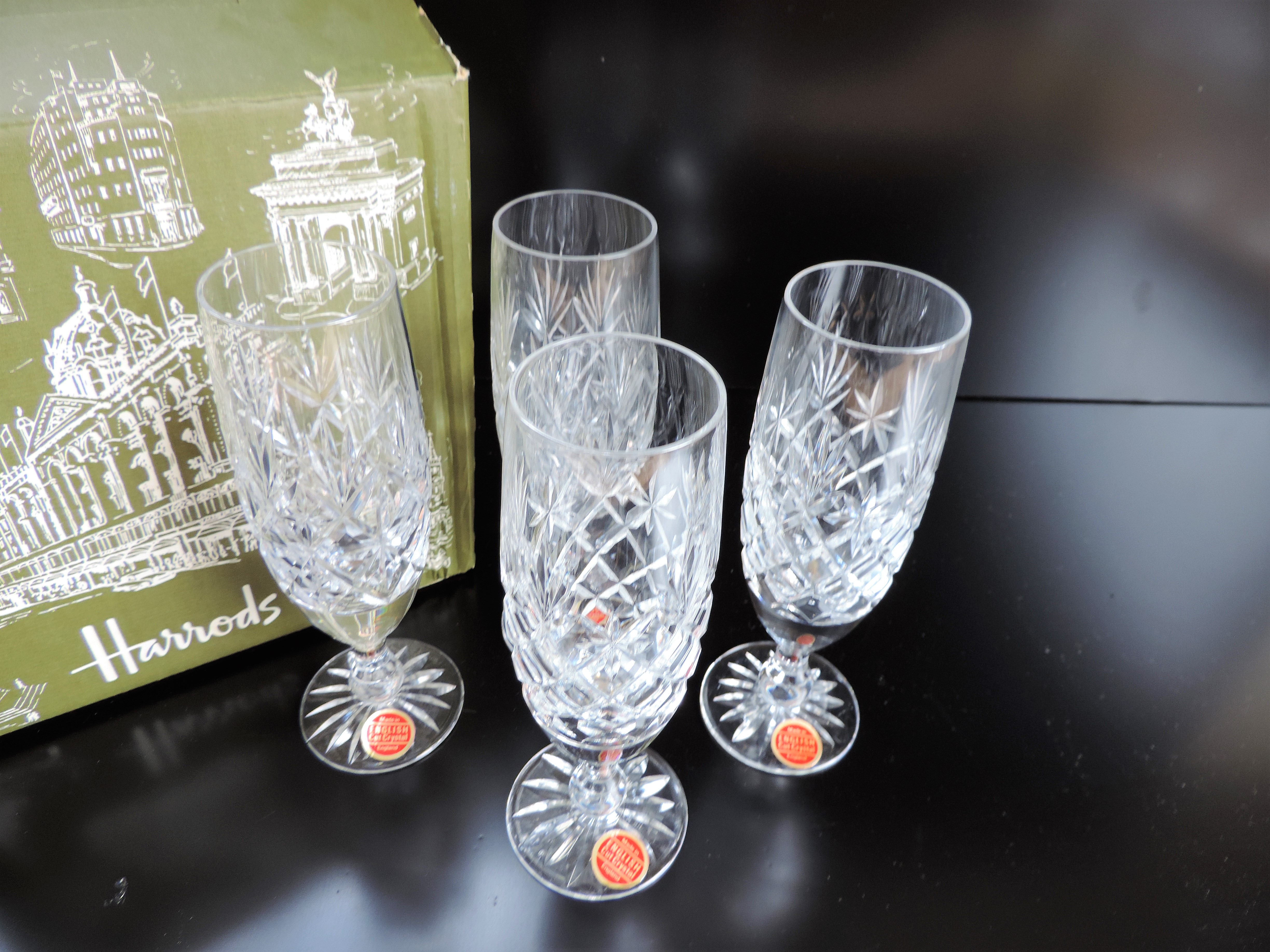 4 x English Cut Crystal Champagne Flutes from Harrods c.1970's New Unused - Image 5 of 5