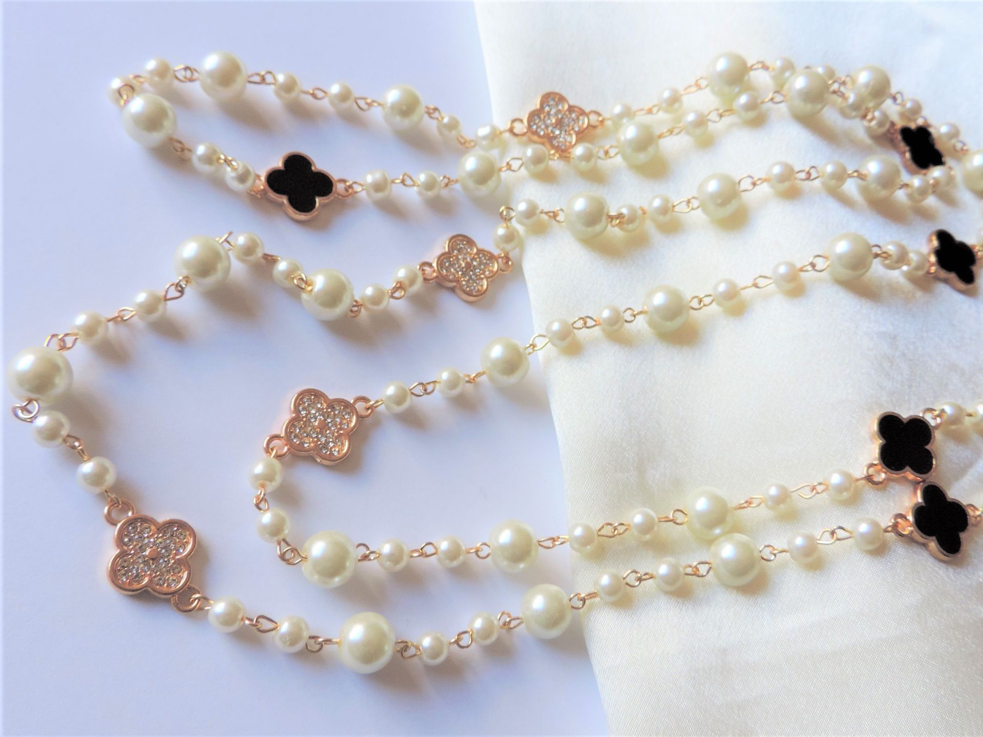 Pearl and Crystal Necklace  60 inches Long - Image 4 of 6