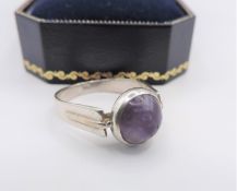 Vintage Sterling Silver Cabochon Amethyst Ring