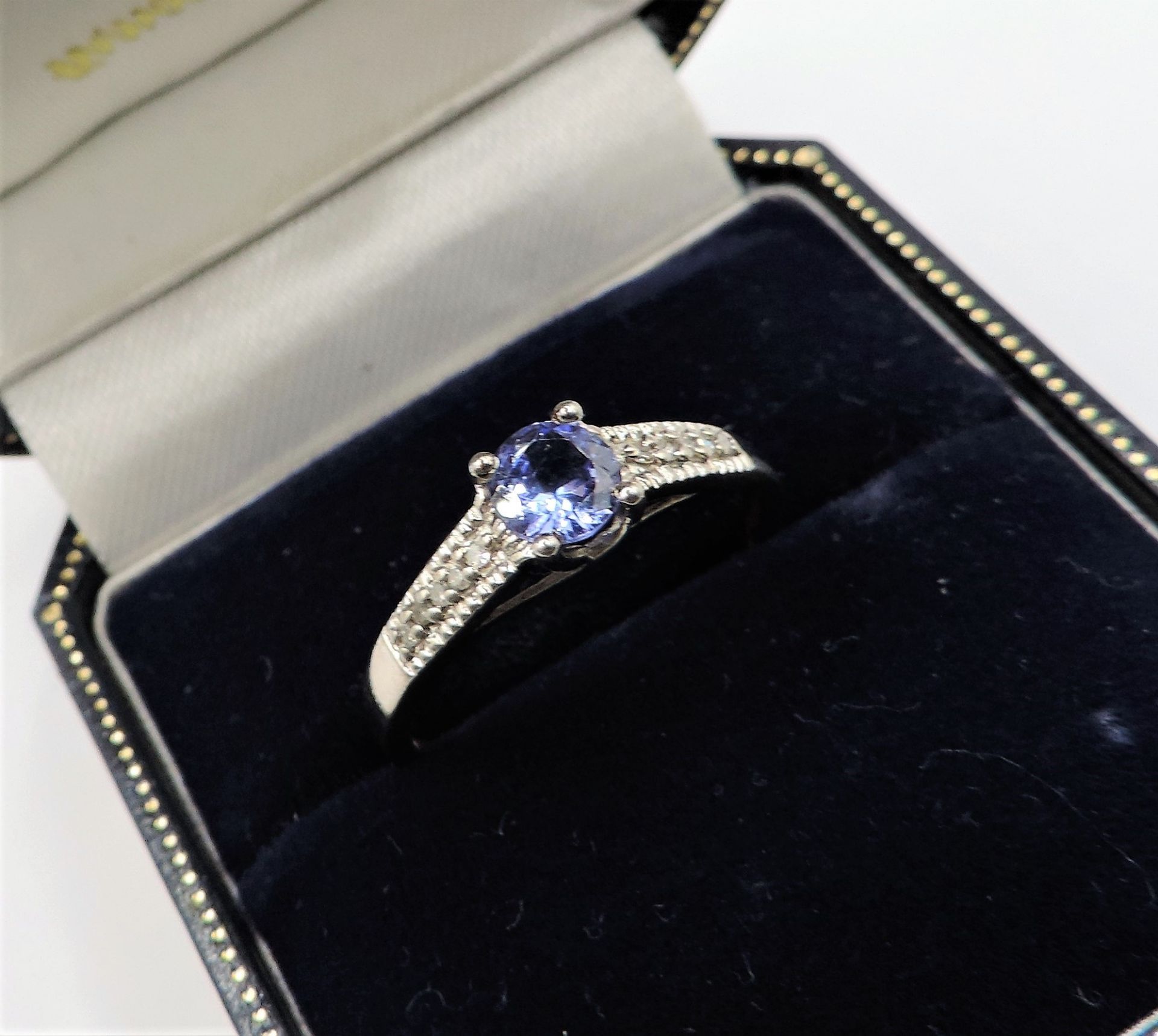 Sterling Silver Tanzanite and Diamond Ring New with Gift Pouch - Image 2 of 4