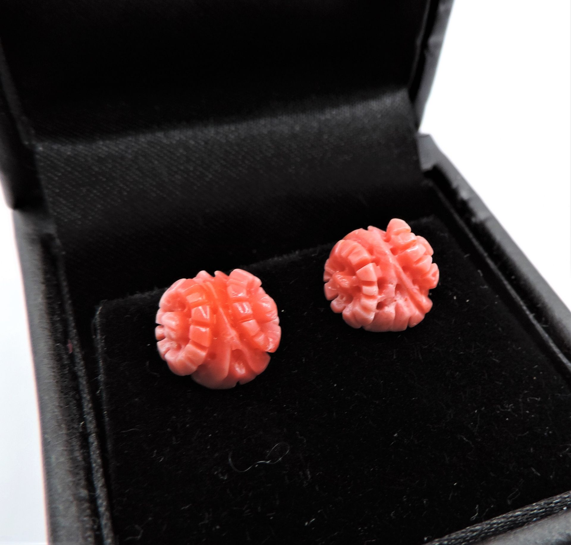 Carved Coral Stud Earrings with Gift Pouch