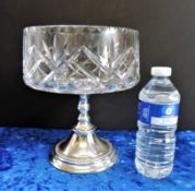 Vintage Elkington Silver Plate and Cut Crystal Table Centre Piece Bowl
