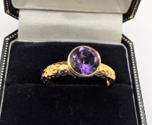 Gold on Sterling Silver 1.8 ct Amethyst Ring New with Gift Pouch