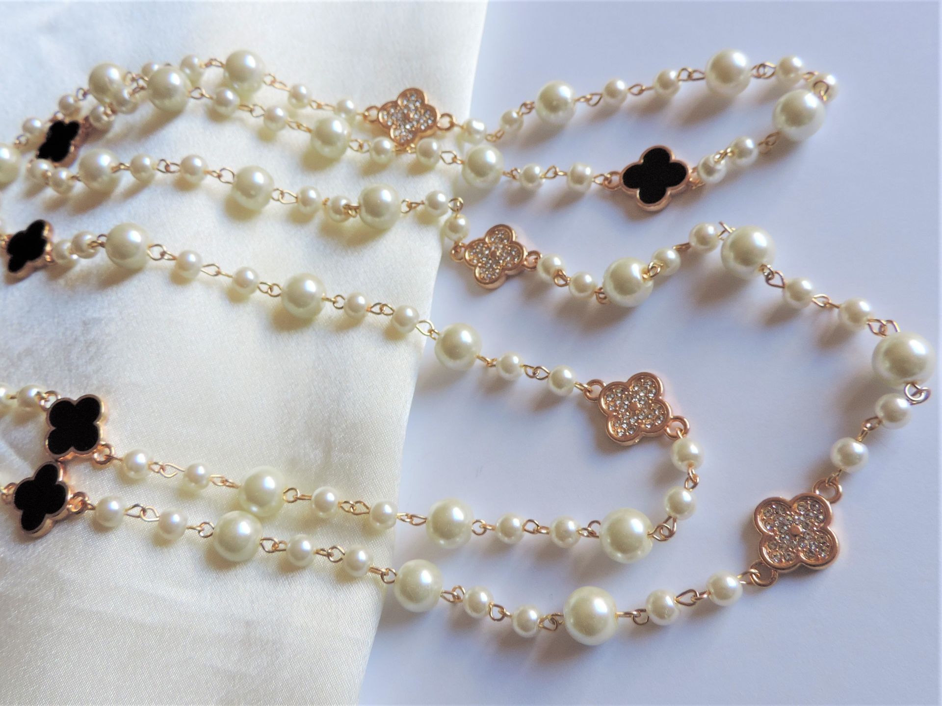 Pearl and Crystal Necklace  60 inches Long - Image 3 of 6