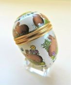 Rare Halcyon Days Enamels Bunny Family Hearts Mini Egg & Stand Screw Top